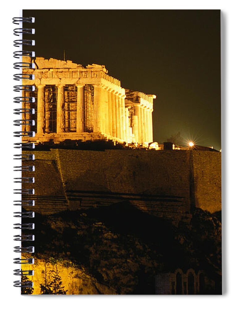 Greek Culture Spiral Notebook featuring the photograph Acropolis At Night Seen From Filopappou by Lonely Planet