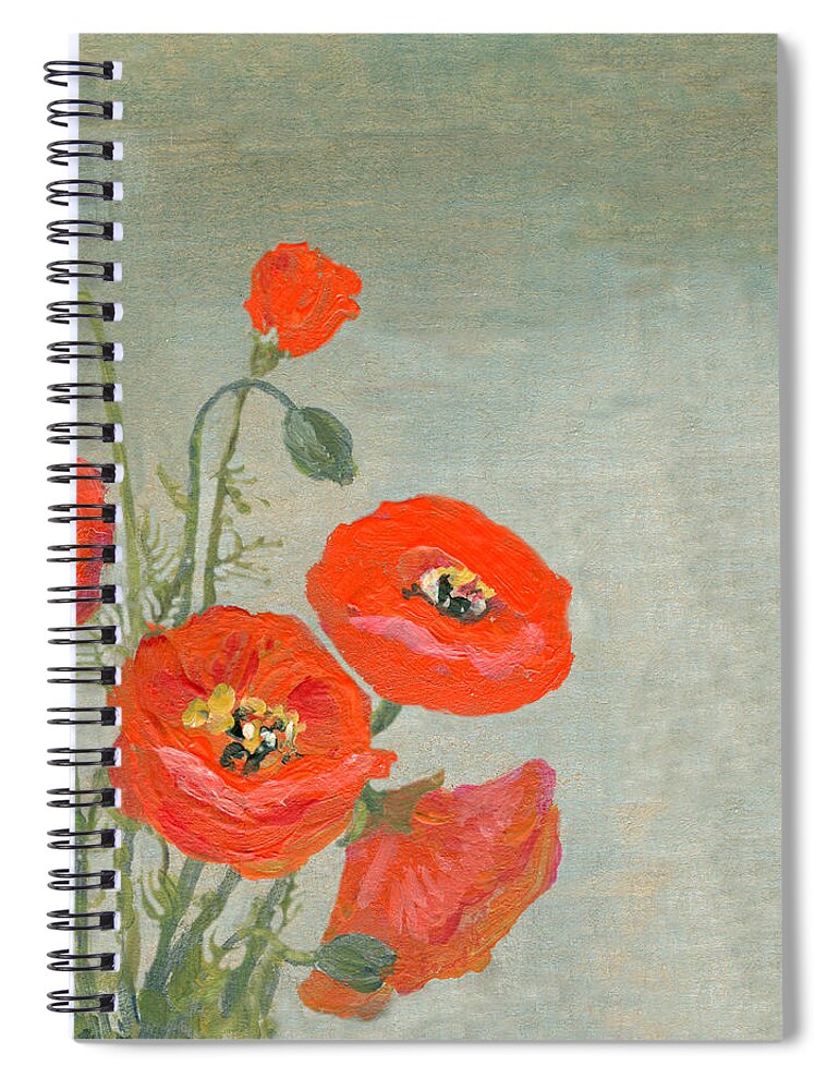 Art Spiral Notebook featuring the digital art Acrylic Painted Red Poppies Border On by Mitza