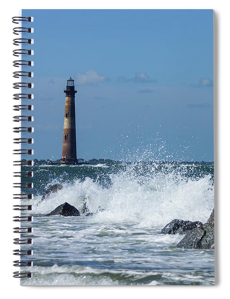 Morris Island Lighthouse Spiral Notebook featuring the photograph Action At Morris Island Lighthouse by Jennifer White