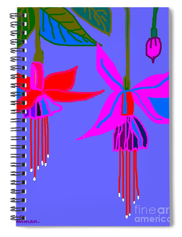 Adrian's Garden By A Hillman Fuchsias Lavender Pink Purple Spring Joy Rejoicing Flowers Floral Digital Painting Happy Whimsical Gratitude Love Praise Celebrate Glory To The King Of Kings And Lord Of Lords Yah Yahweh Yeshua Jesus Alleluia Spiral Notebook featuring the digital art Adrian's Garden by A Hillman