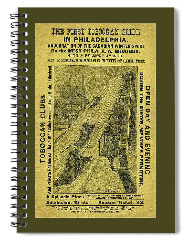 Toboggan Slide Spiral Notebook featuring the mixed media Advertisement for The First Toboggan Slide in Philadelphia by A H Seaverns