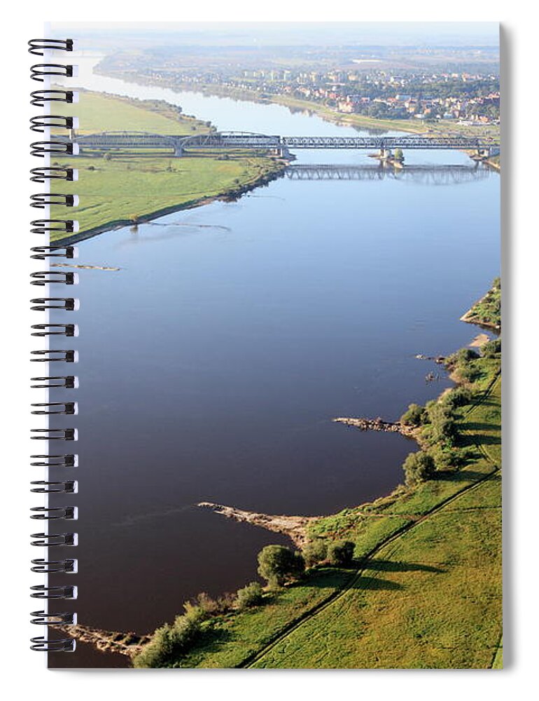 Railroad Track Spiral Notebook featuring the photograph Aerial View Of The Vistula River And by Dariuszpa