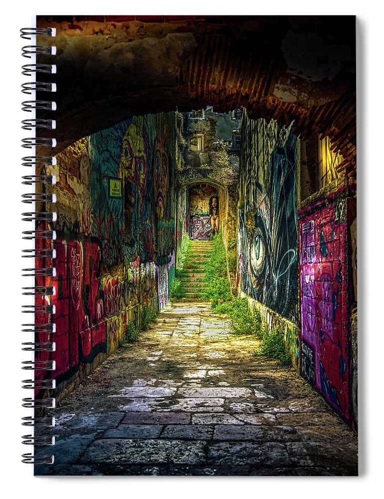 Graffiti Spiral Notebook featuring the digital art The house of my sweet Lady of the Smile by Micah Offman