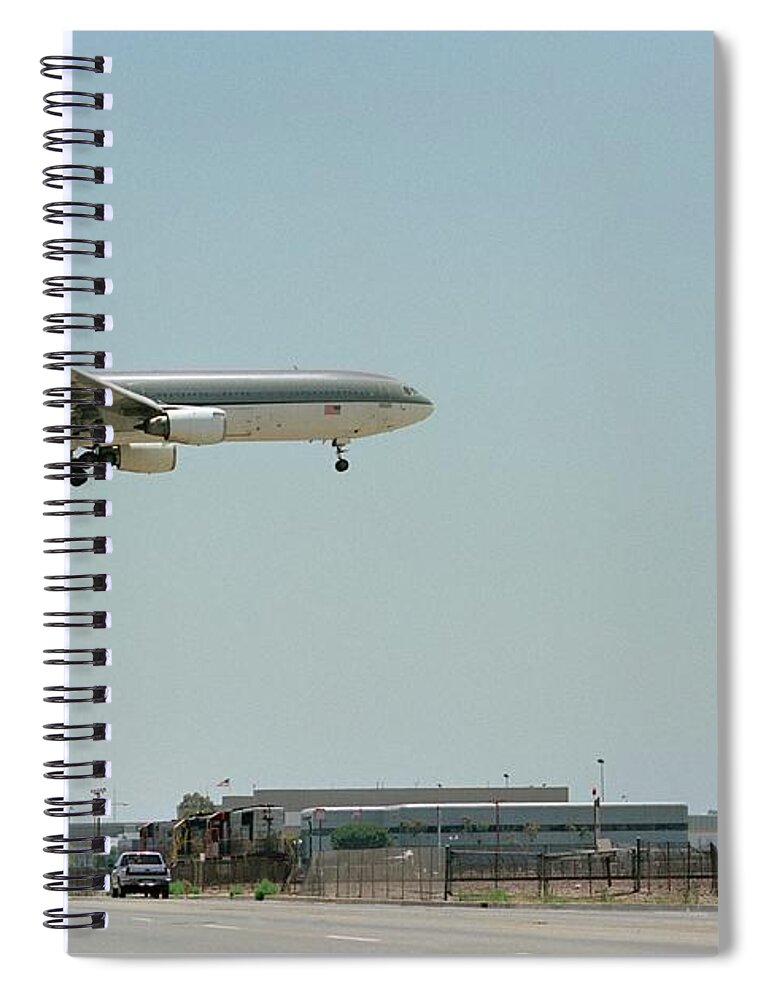 Clear Sky Spiral Notebook featuring the photograph Airplane Flying Above Multiple Lane by Werner Amann