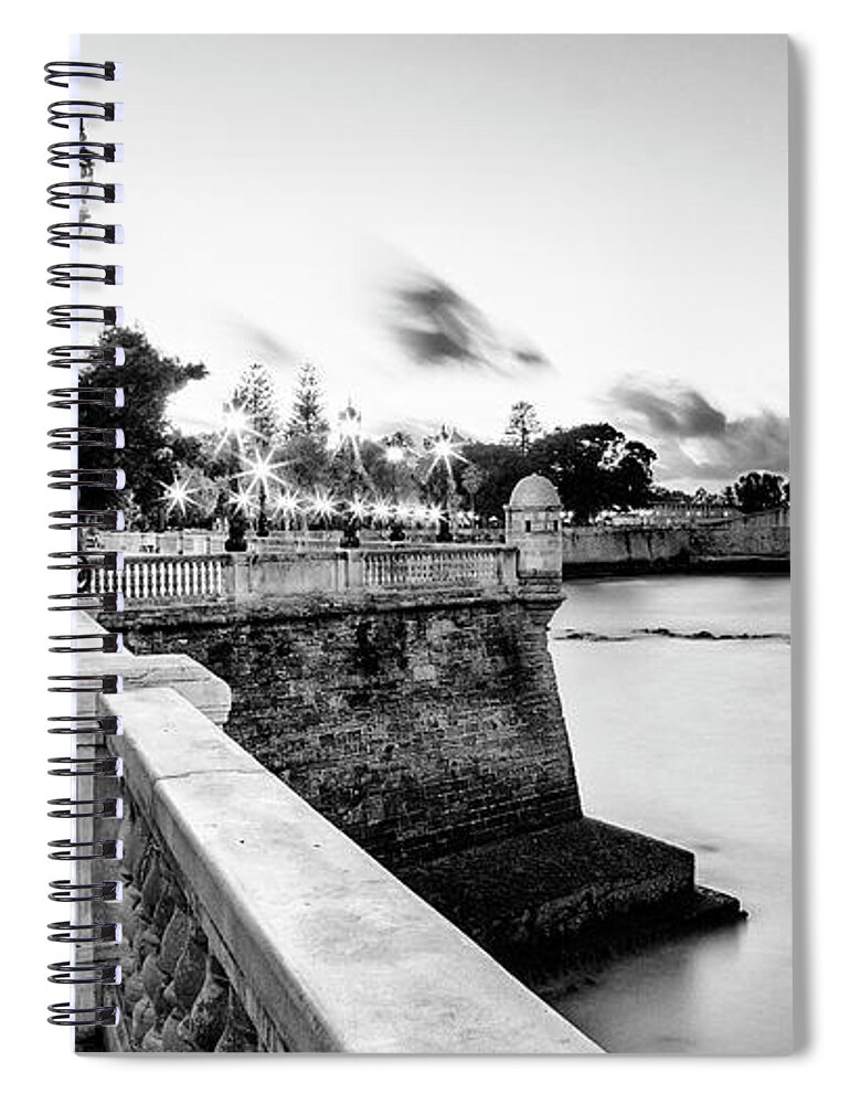 Iron Spiral Notebook featuring the photograph Alameda Apodaca Promenade Cadiz Spain Black and White by Pablo Avanzini