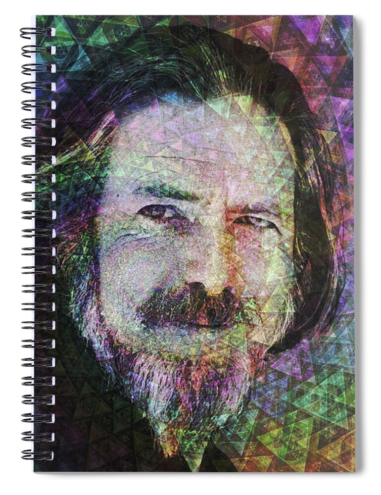 Alan Watts Spiral Notebook featuring the digital art Alan Watts by J U A N - O A X A C A