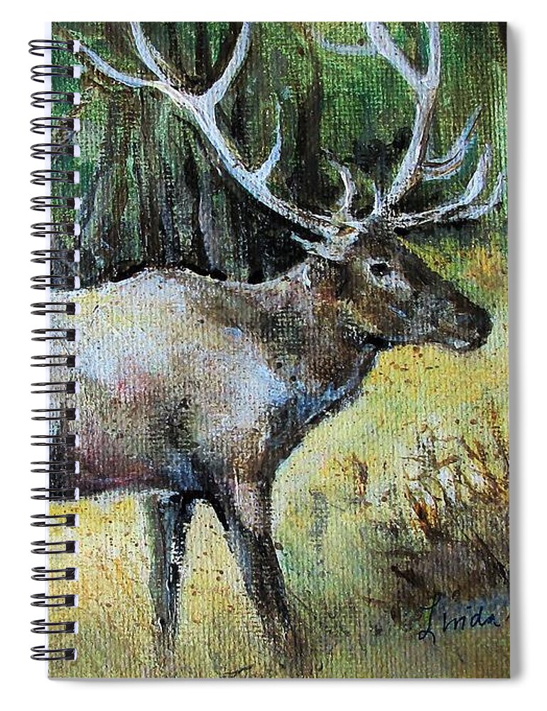 Elk Spiral Notebook featuring the painting Alaska Elk by Linda Shackelford