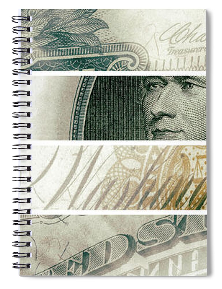 Numismatic Spiral Notebook featuring the digital art Alexander Hamilton 1907 American One Thousand Dollar Bill Currency Starburst Artwork by Shawn O'Brien
