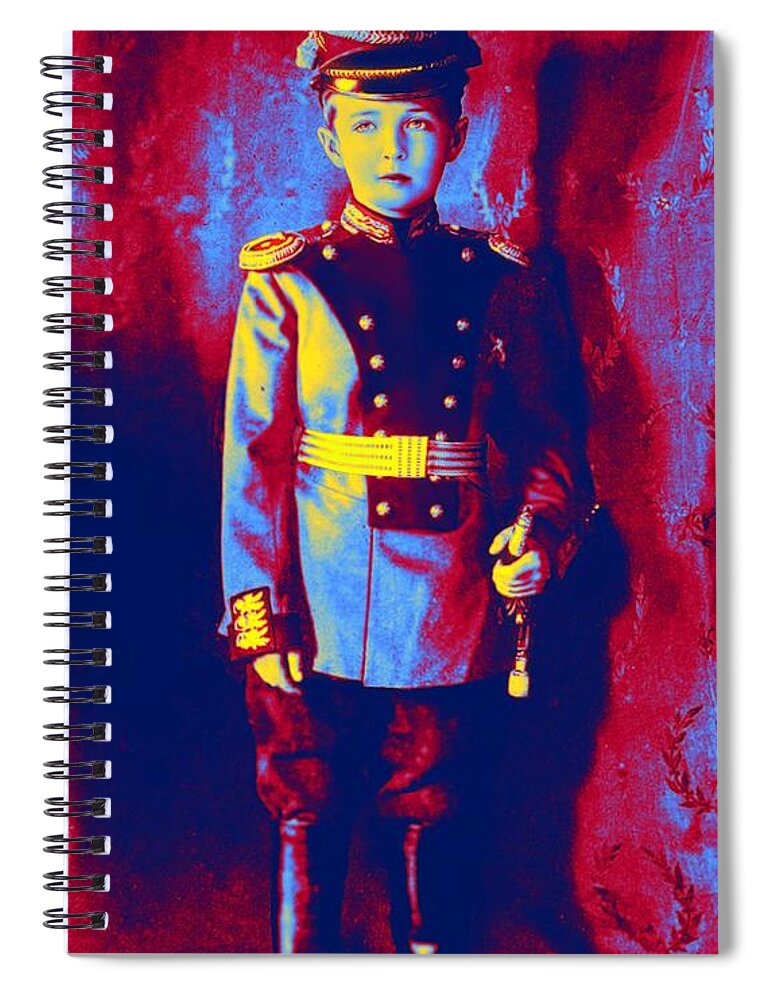 Man Spiral Notebook featuring the painting Alexei in Uniform, Russian Imperial family Neon art by Ahmet Asar by Celestial Images