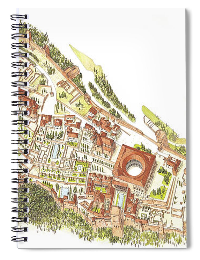 Alhambra Spiral Notebook featuring the painting Alhambra, Granada, Spain Aerial View by Fernando Aznar Cenamor