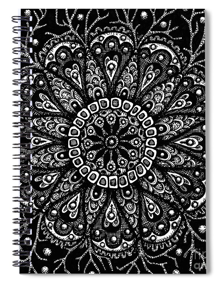 Boho Spiral Notebook featuring the drawing Alien Bloom 10 Black and White by Amy E Fraser