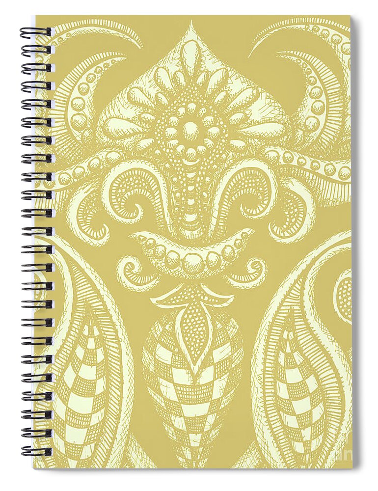 Boho Spiral Notebook featuring the drawing Alien Bloom 12 Golden Wheat by Amy E Fraser
