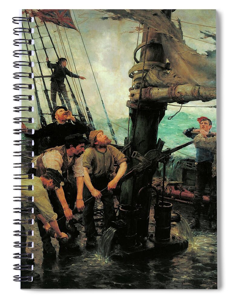 Henry Scott Tuke Spiral Notebook featuring the painting All Hands to the Pumps by Henry Scott Tuke