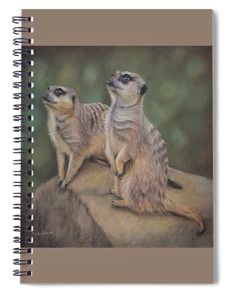 Meerkats Spiral Notebook featuring the drawing Alliance by Kirsty Rebecca