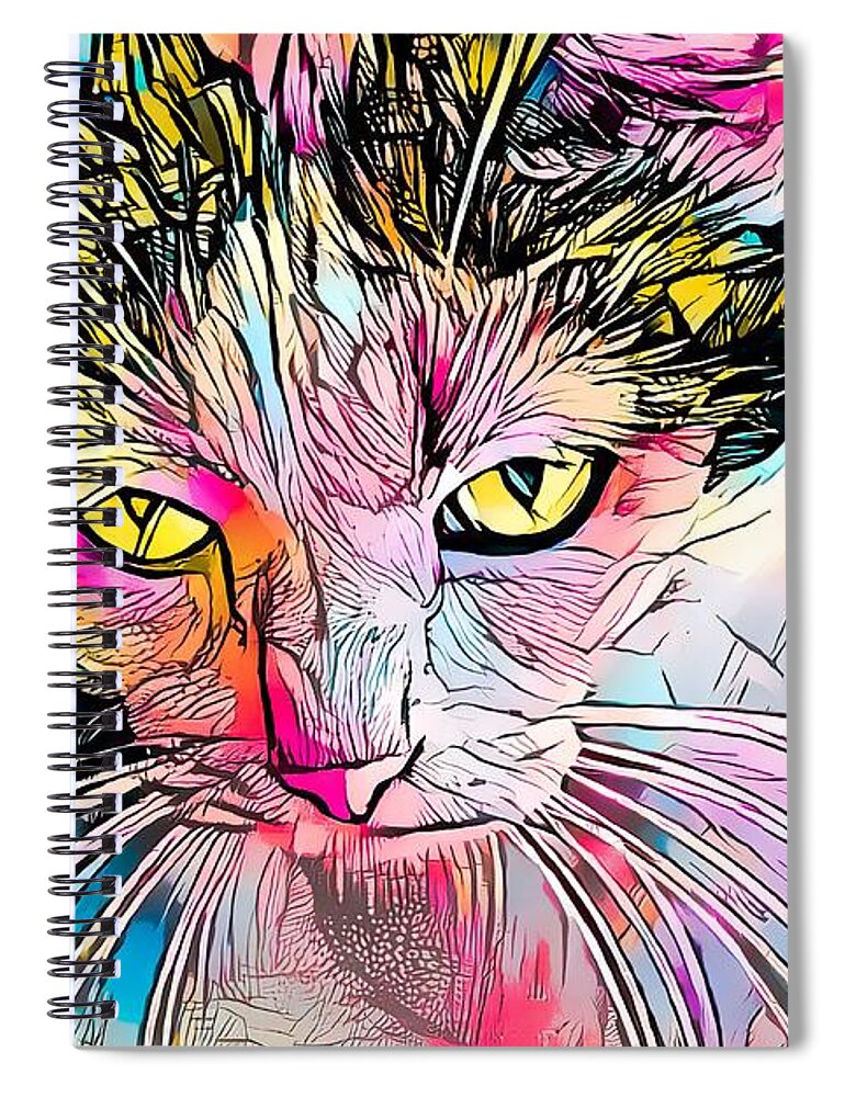 Coloring Book Spiral Notebook featuring the digital art Amazing Coloring Book Cat Gold Eyes by Don Northup