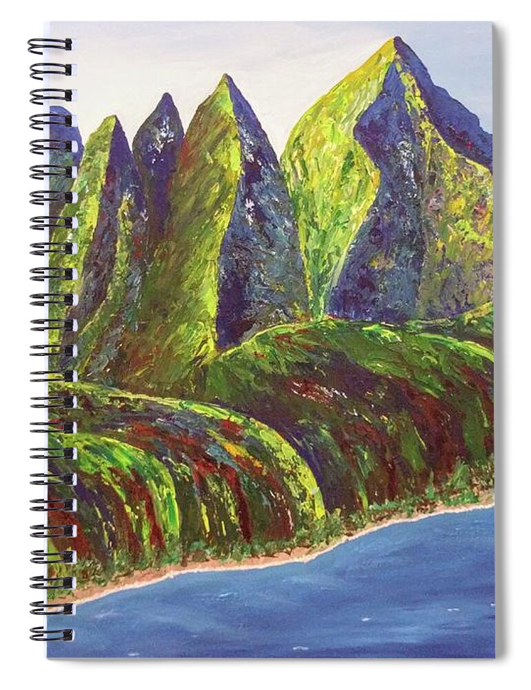 Landscape Spiral Notebook featuring the painting Amazing Na Pali Coast by Raji Musinipally