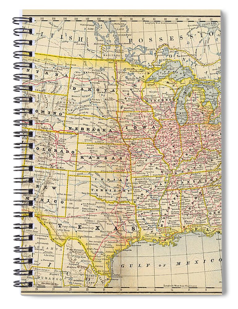 Engraving Spiral Notebook featuring the digital art America Old Map by Nicoolay