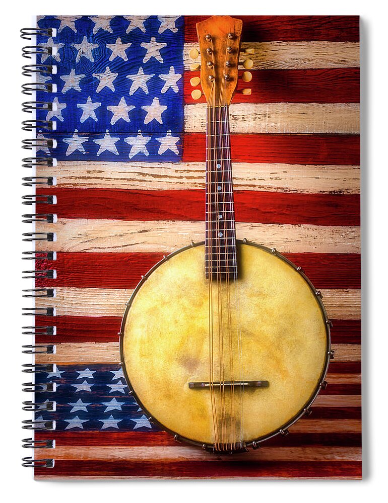 American Spiral Notebook featuring the photograph American Banjo Folk Art Flag by Garry Gay
