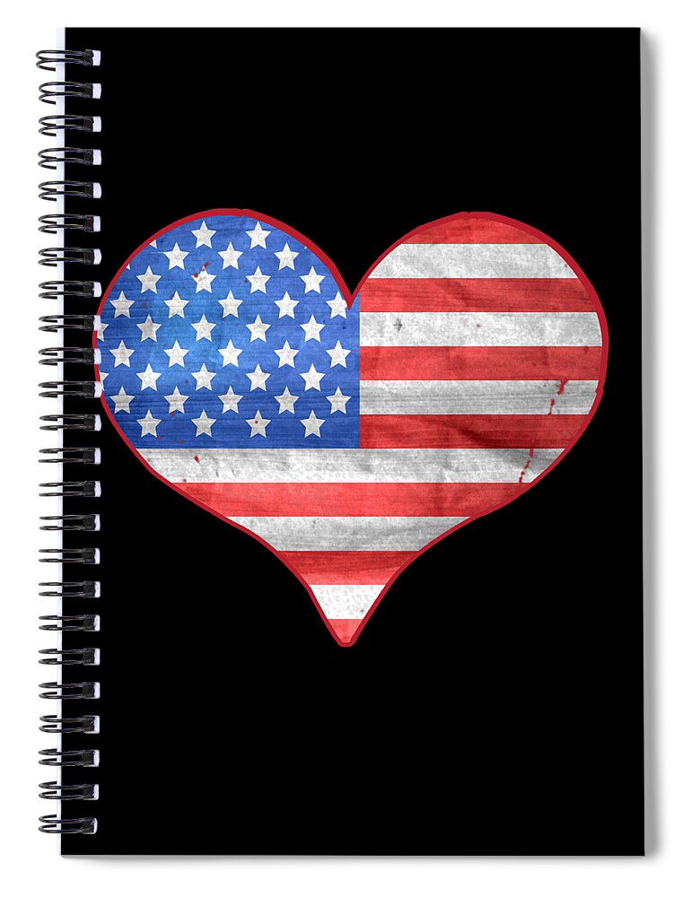 Funny Spiral Notebook featuring the digital art American Flag Heart by Flippin Sweet Gear