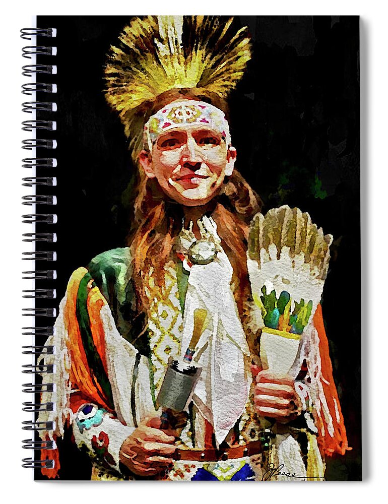 Thunderbird American Male Indian Dancer Spiral Notebook featuring the painting American Indian Dancer by Joan Reese