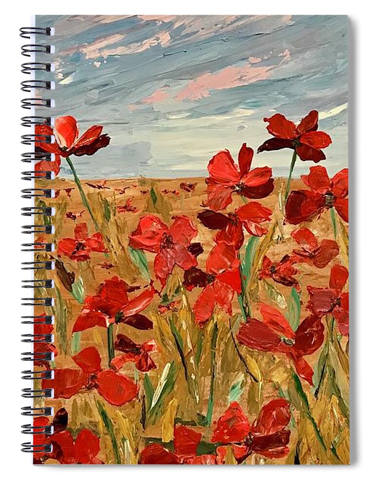 Poppies Spiral Notebook featuring the painting Among the poppies.  2 of 2 by Ovidiu Ervin Gruia