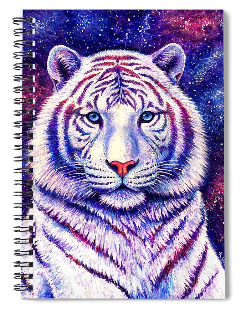 Tiger Spiral Notebook featuring the painting Among the Stars - Cosmic White Tiger by Rebecca Wang