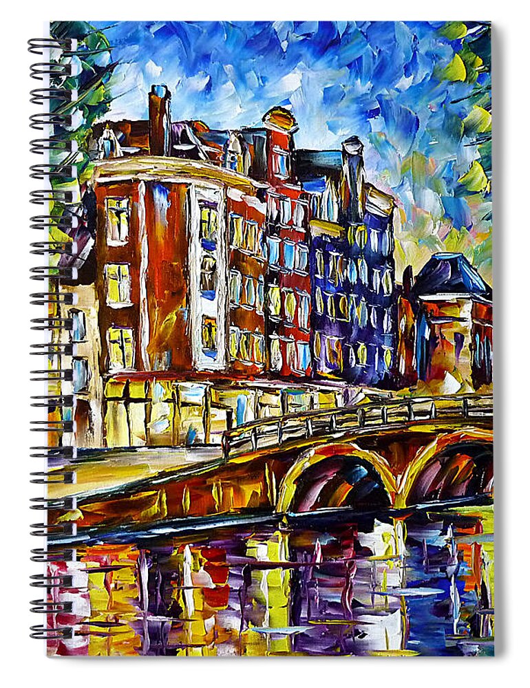 Amsterdam At Night Spiral Notebook featuring the painting Amsterdam In The Evening by Mirek Kuzniar
