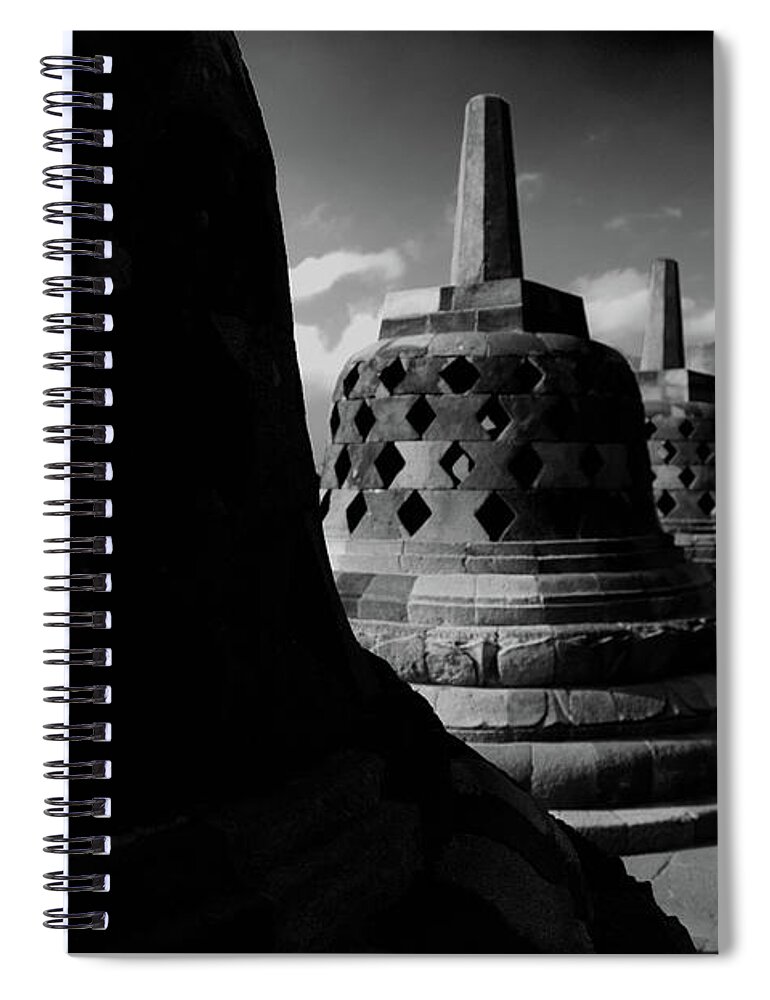 Shadow Spiral Notebook featuring the photograph Ancient Stupas Of Borobudur by Megan Ahrens