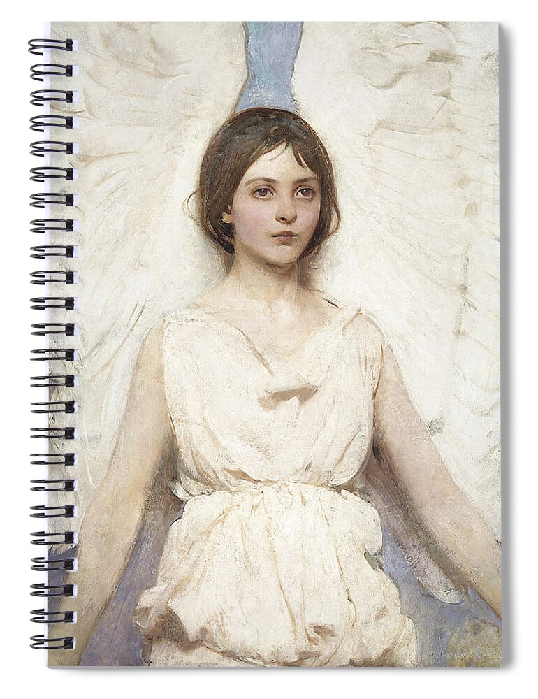 Angels Spiral Notebook featuring the mixed media Angel Annunciation 101 by Abbott Handerson Thayer