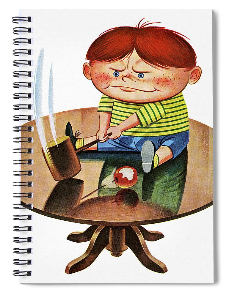 Action Spiral Notebook featuring the drawing Angry Boy Pounding on a Table by CSA Images