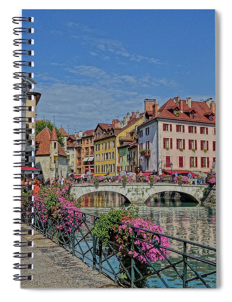 Canal Spiral Notebook featuring the photograph Annecy canal and bridge by Patricia Caron