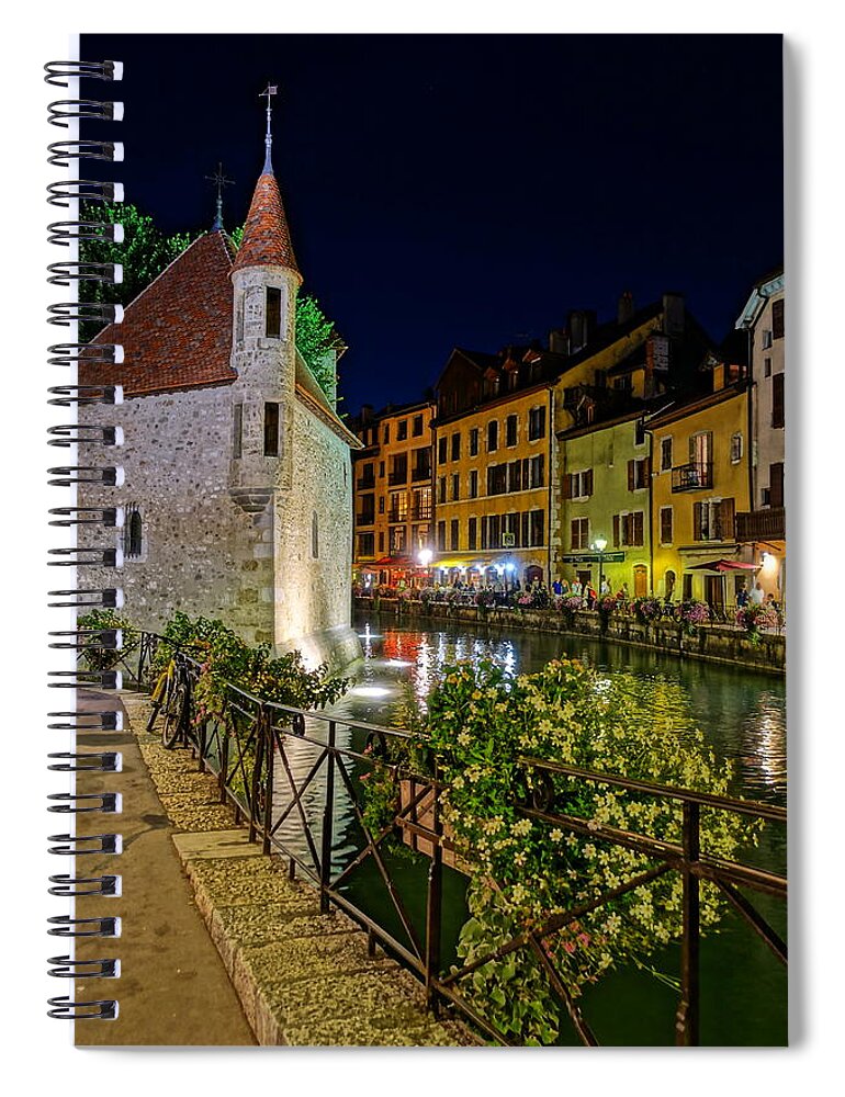 Canal Spiral Notebook featuring the photograph Annecy Canal at Night by Patricia Caron