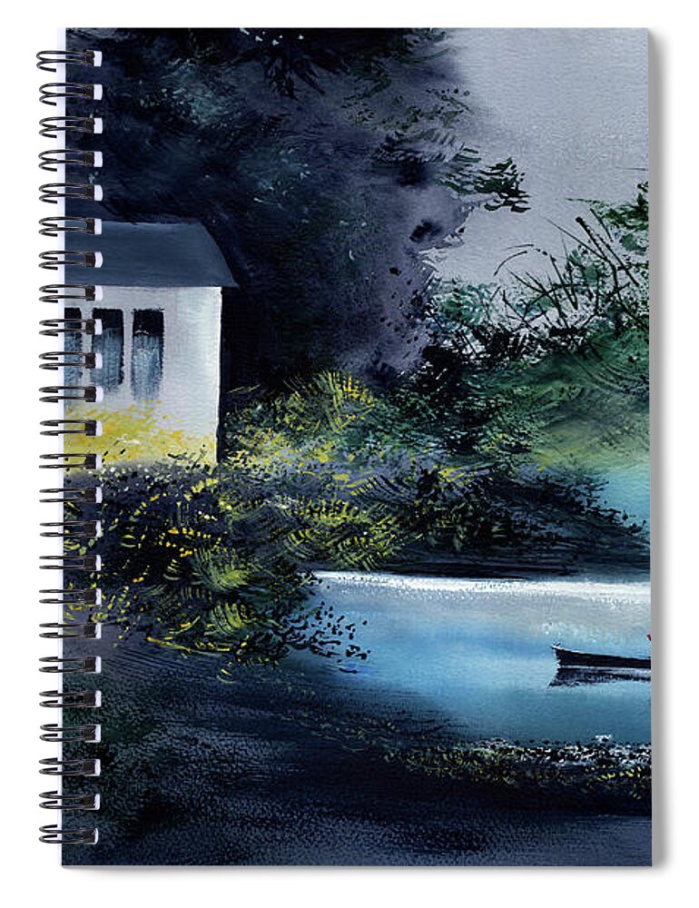 Nature Spiral Notebook featuring the painting Another White House by Anil Nene