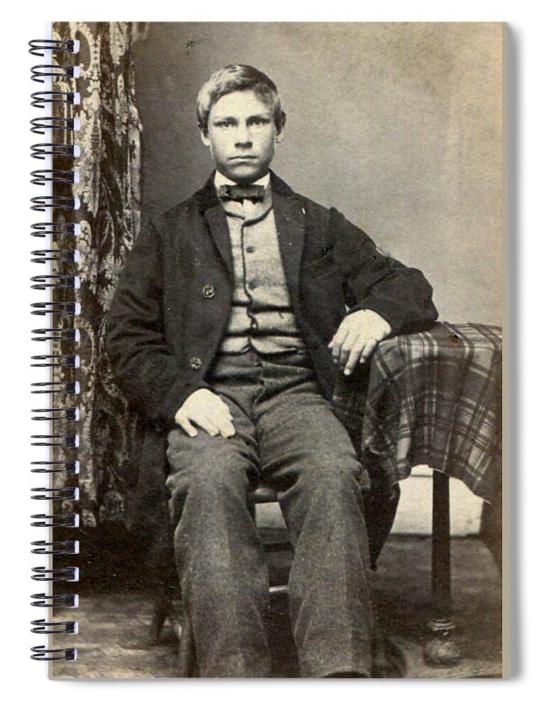 Man Spiral Notebook featuring the painting ANTIQUE CIVIL WAR ERA CDV PHOTO HANDSOME YOUNG MAN ID d BERT SPENCER of IL by Celestial Images