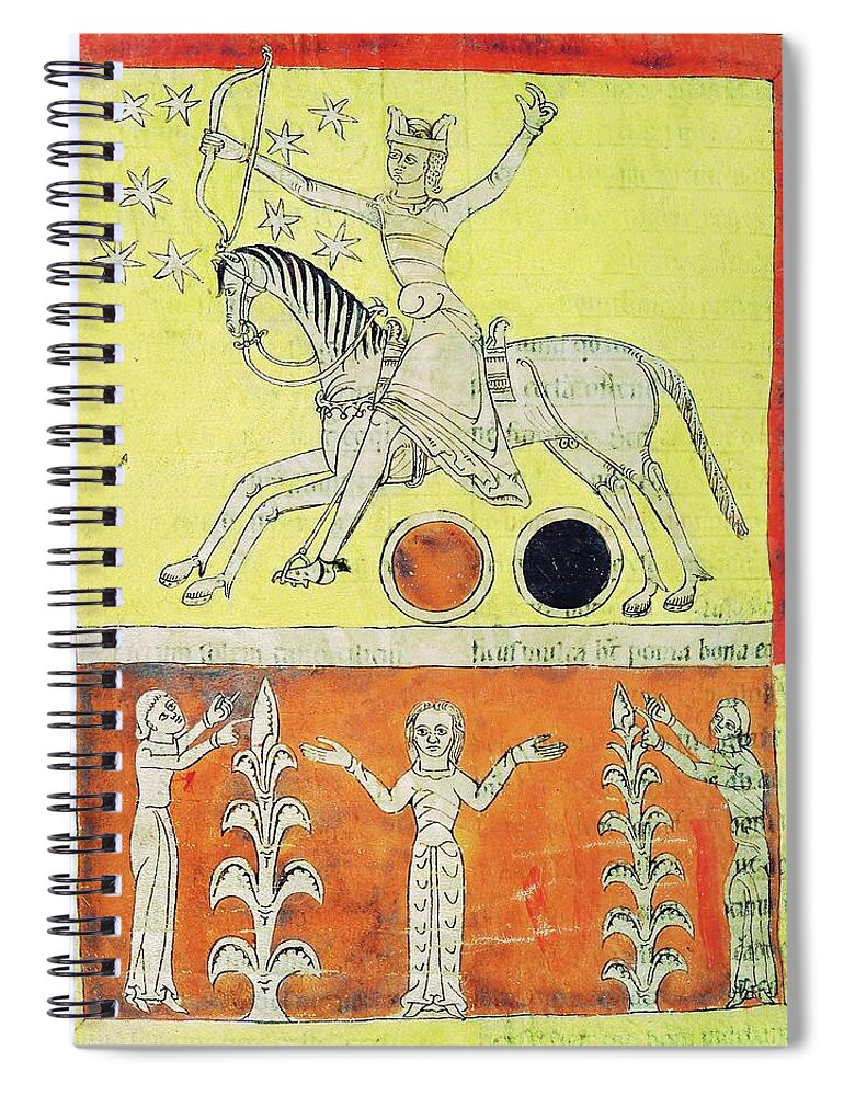12 Century Spiral Notebook featuring the painting Apocalypse of Saint Jean de Lorvao. White Knight on a white horse leaves for battle against Satan. by Album