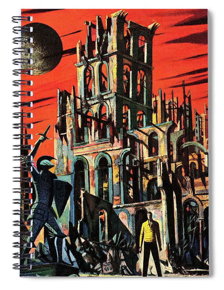 Architecture Spiral Notebook featuring the drawing Apocalyptic Scene by CSA Images