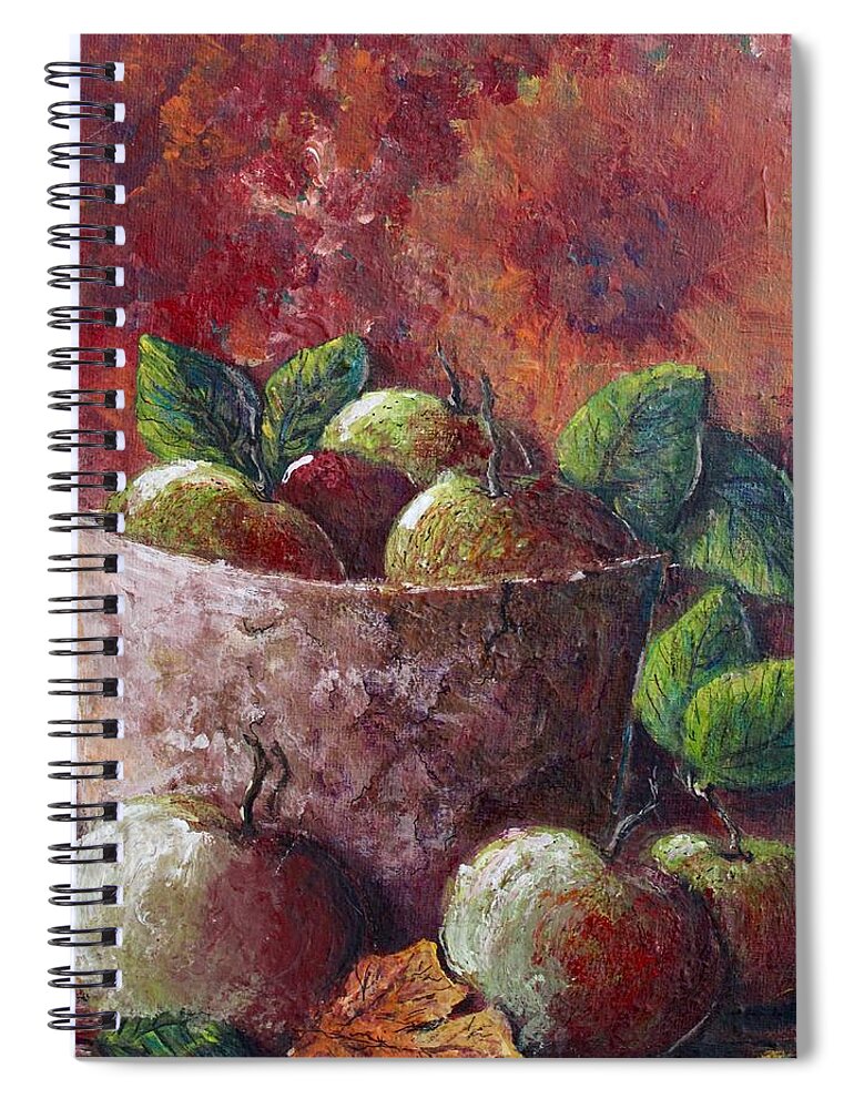 Still Life Spiral Notebook featuring the painting Apple picking time by Megan Walsh