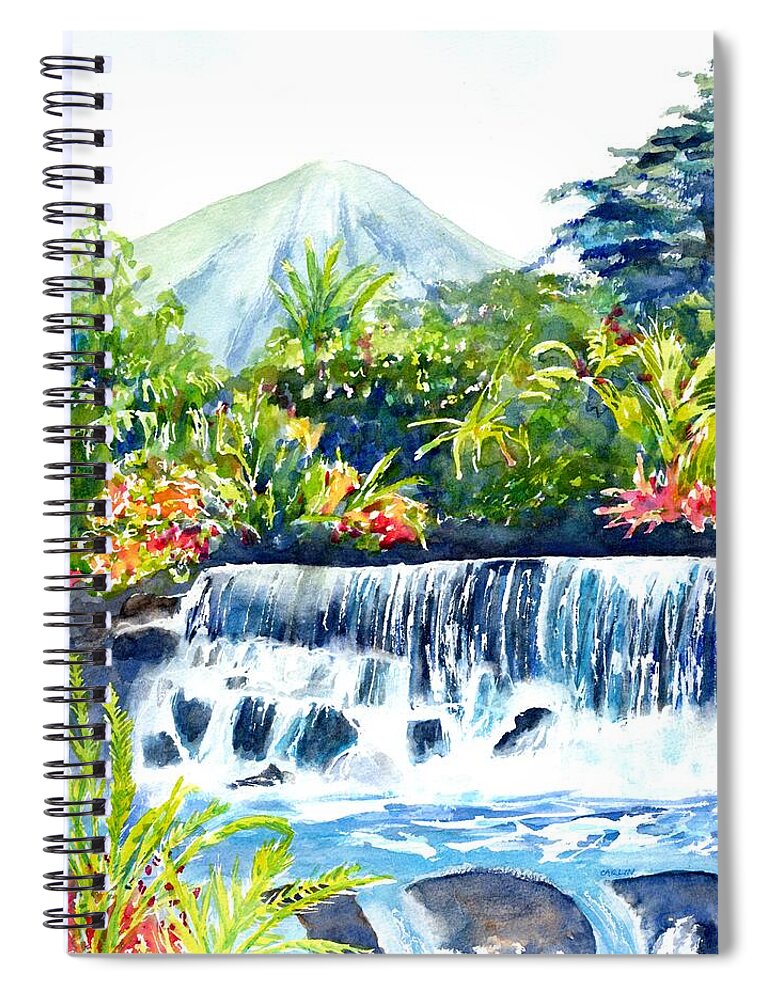 Costa Rica Spiral Notebook featuring the painting Arenal Volcano Costa Rica by Carlin Blahnik CarlinArtWatercolor