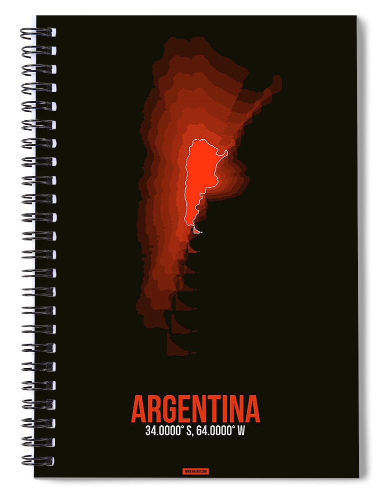 Argentina Spiral Notebook featuring the digital art Argentina Radiant Map 3 by Naxart Studio