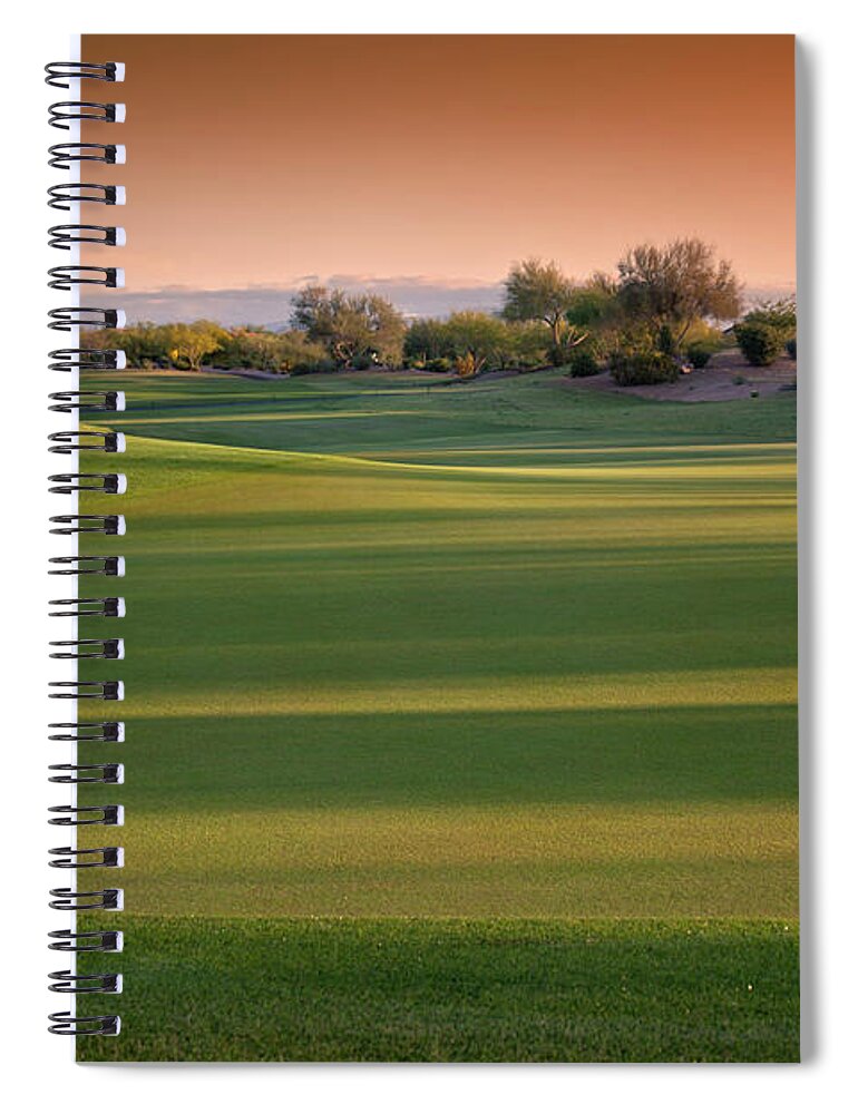 Shadow Spiral Notebook featuring the photograph Arizona Golf Course At Sunrise by Ishootphotosllc
