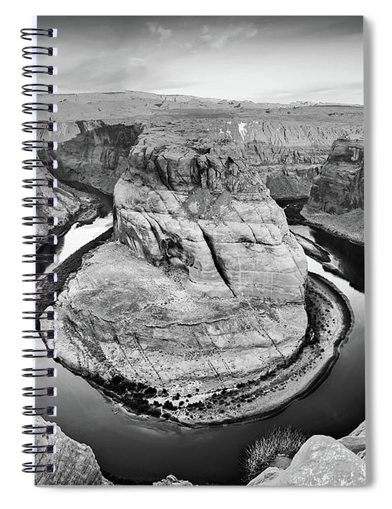America Spiral Notebook featuring the photograph Arizona Horseshoe Bend Morning in Monochrome by Gregory Ballos