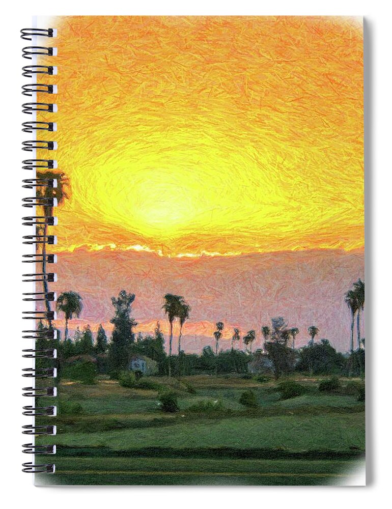 Sunrise Spiral Notebook featuring the drawing Arizona Sunrise by Darrell Foster