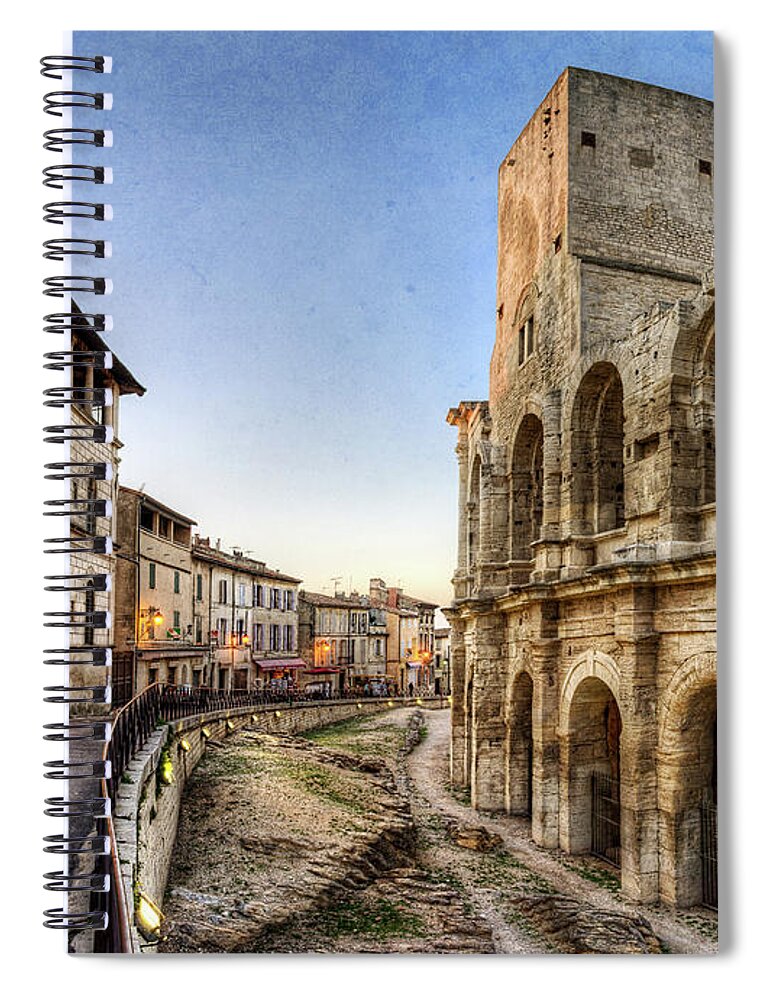 Arles Spiral Notebook featuring the photograph Arles streets and arena - Vintage version by Weston Westmoreland