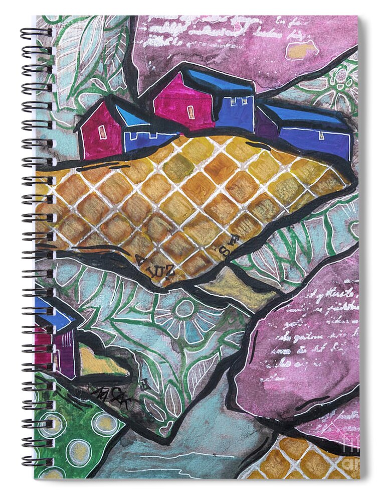  Painting Spiral Notebook featuring the mixed media Art Land 6 by Ariadna De Raadt