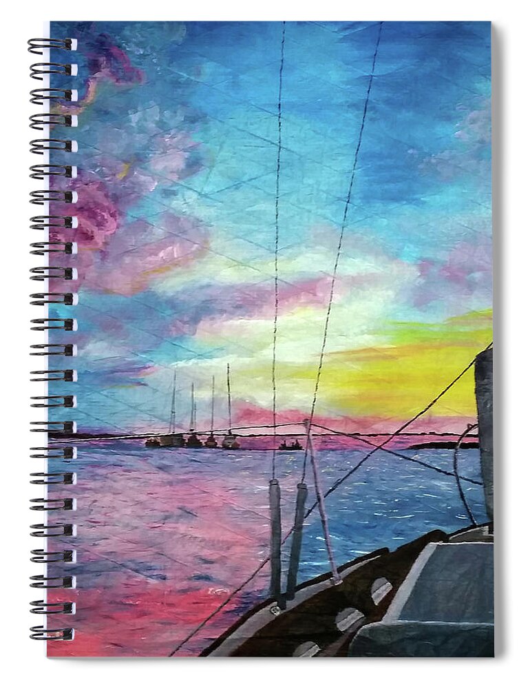 Sky Spiral Notebook featuring the painting Art of the Sail At The End of the Day by Annalisa Rivera-Franz