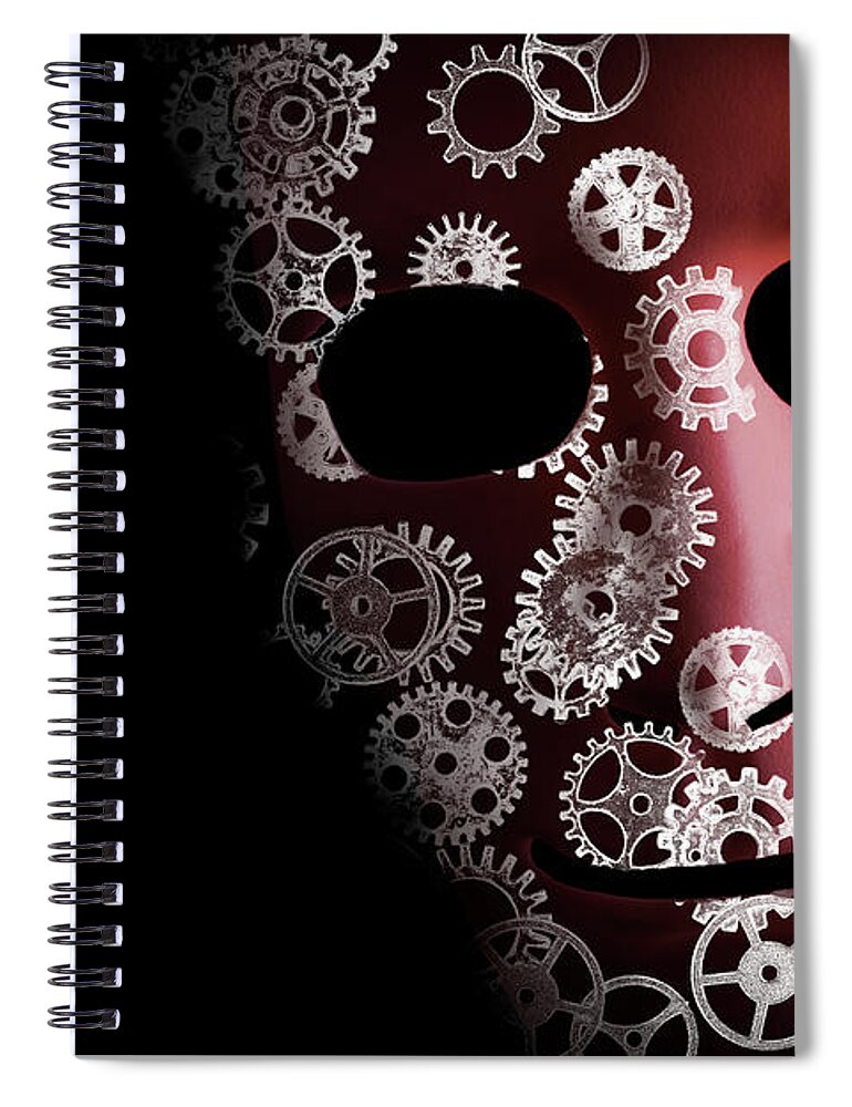 Mask Spiral Notebook featuring the photograph Artificial intelligence concept with robot face by Simon Bratt
