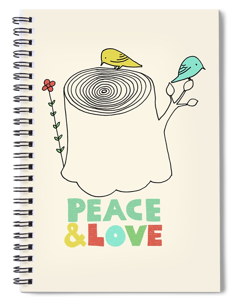 Birds Spiral Notebook featuring the drawing Peace and Love by Eric Fan