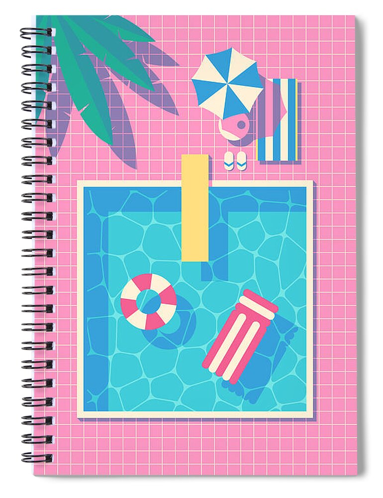 Swim Spiral Notebook featuring the digital art Retro 80s Swimming Pool by Organic Synthesis