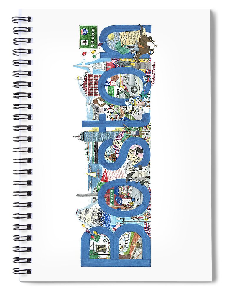 Boston Spiral Notebook featuring the mixed media Boston by Stephanie Hessler