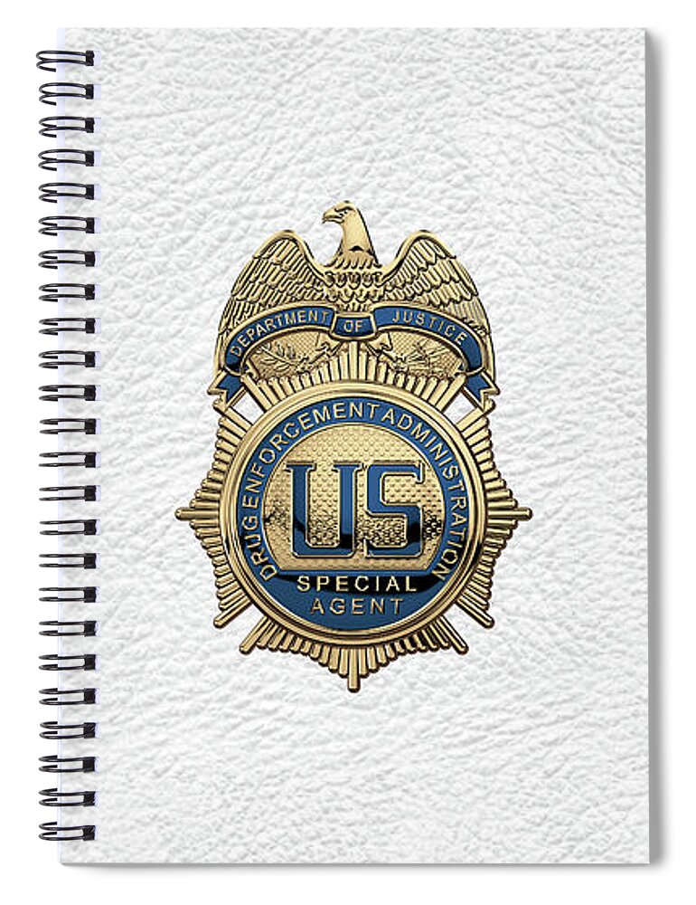  ‘law Enforcement Insignia & Heraldry’ Collection By Serge Averbukh Spiral Notebook featuring the digital art Drug Enforcement Administration - D E A Special Agent Badge over White Leather by Serge Averbukh